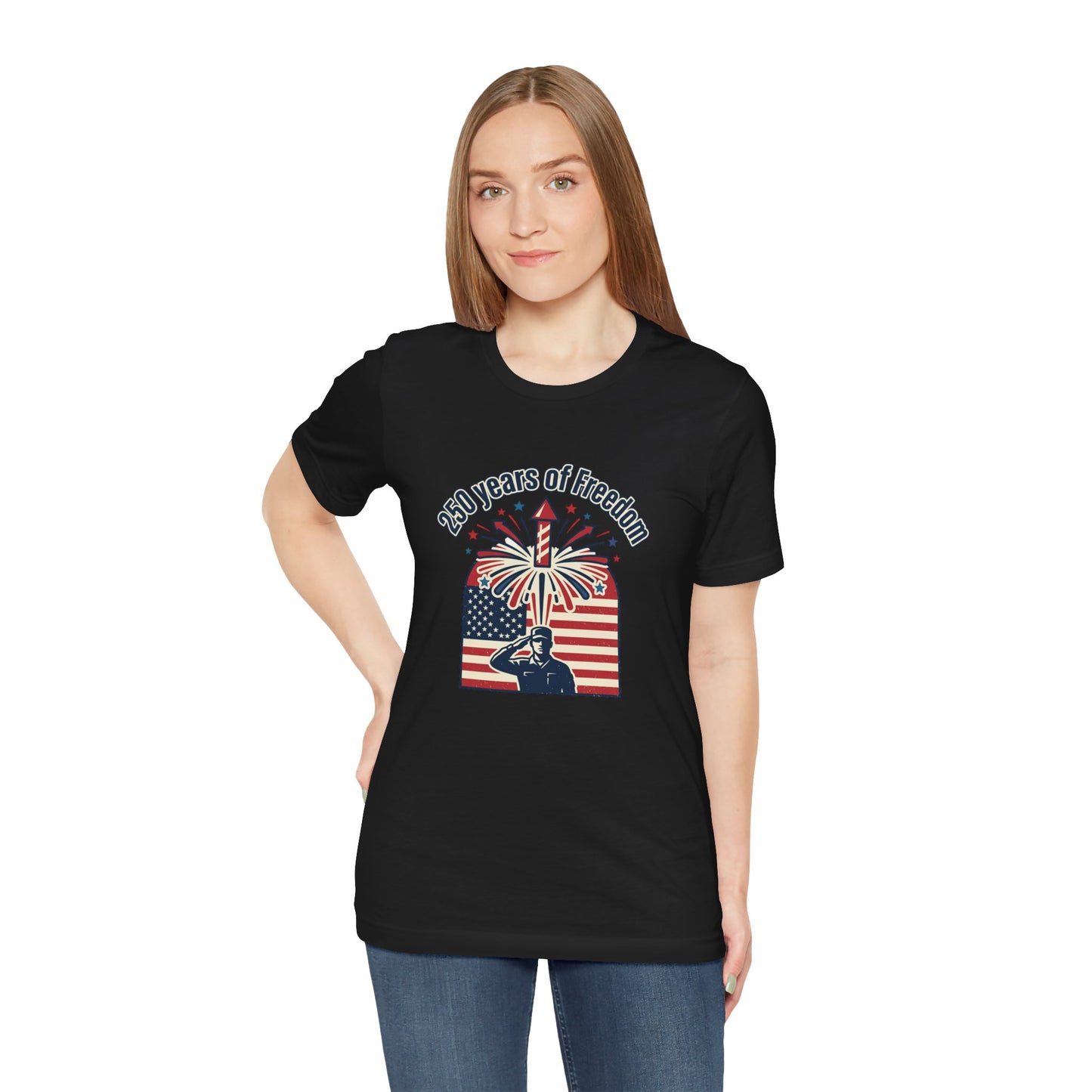 Patriotic 4th of July T-Shirt – "250 Years of Freedom" Fireworks & Salute Tee