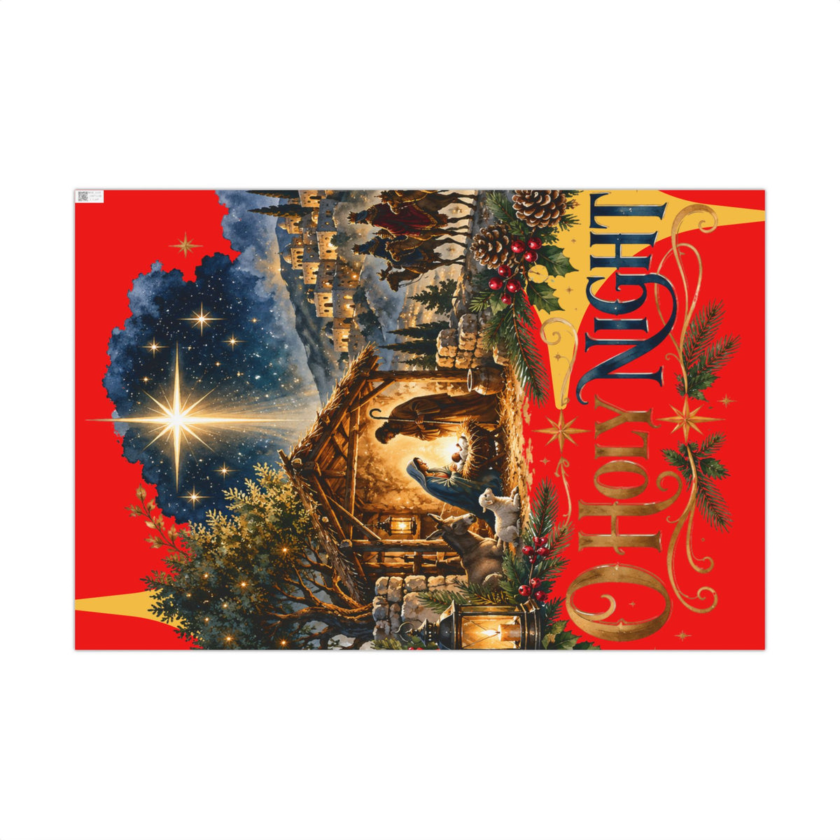 Gift Wrap Paper – Red & Gold Holiday Nativity Design