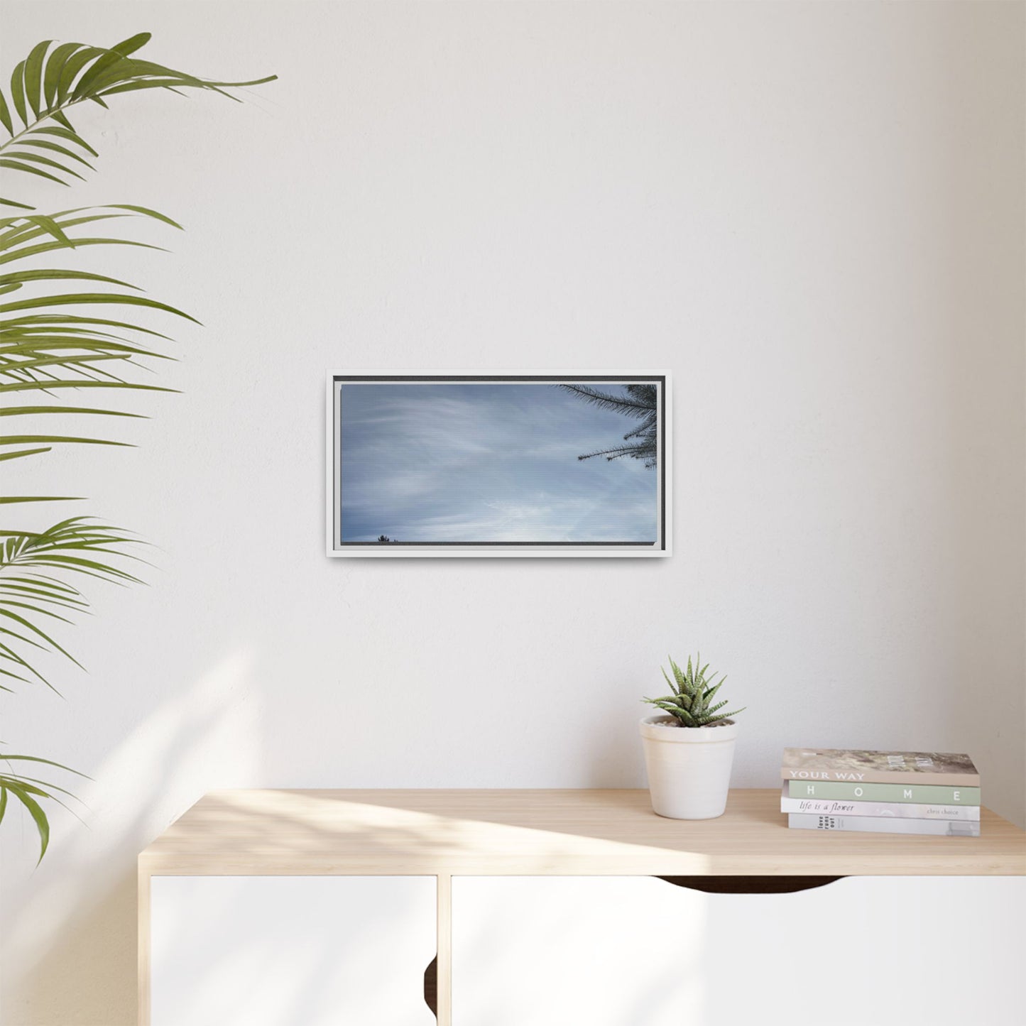 Framed Matte Canvas Wall Art — Winter Sky Tree Photograph