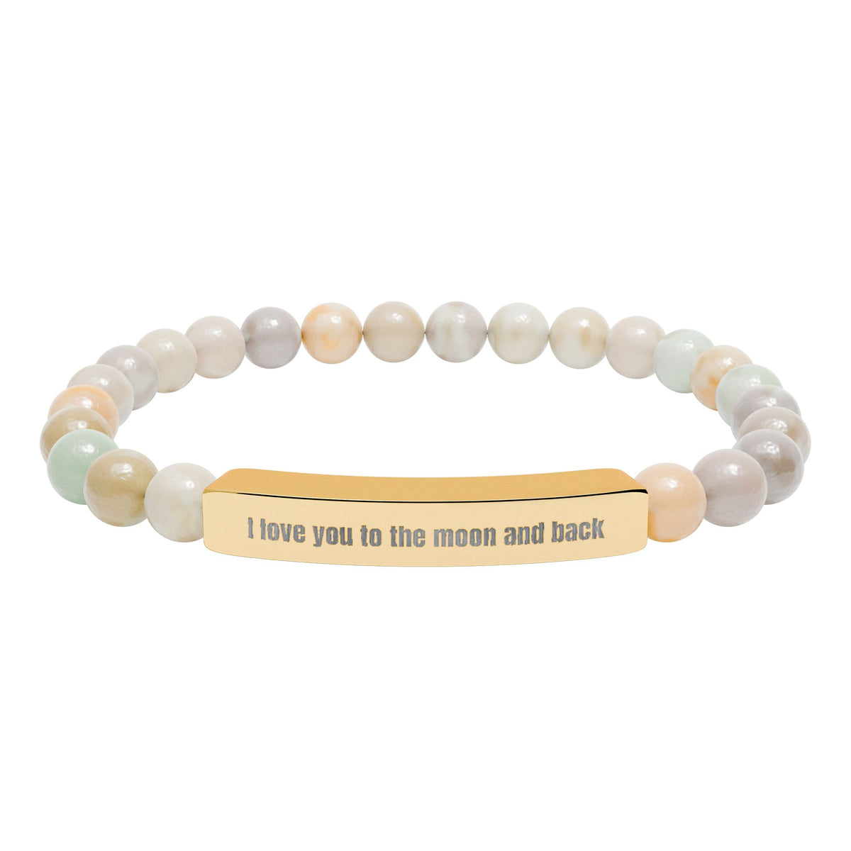Engraved Natural Stone Stretch Bracelet — “I Love You to the Moon and Back”