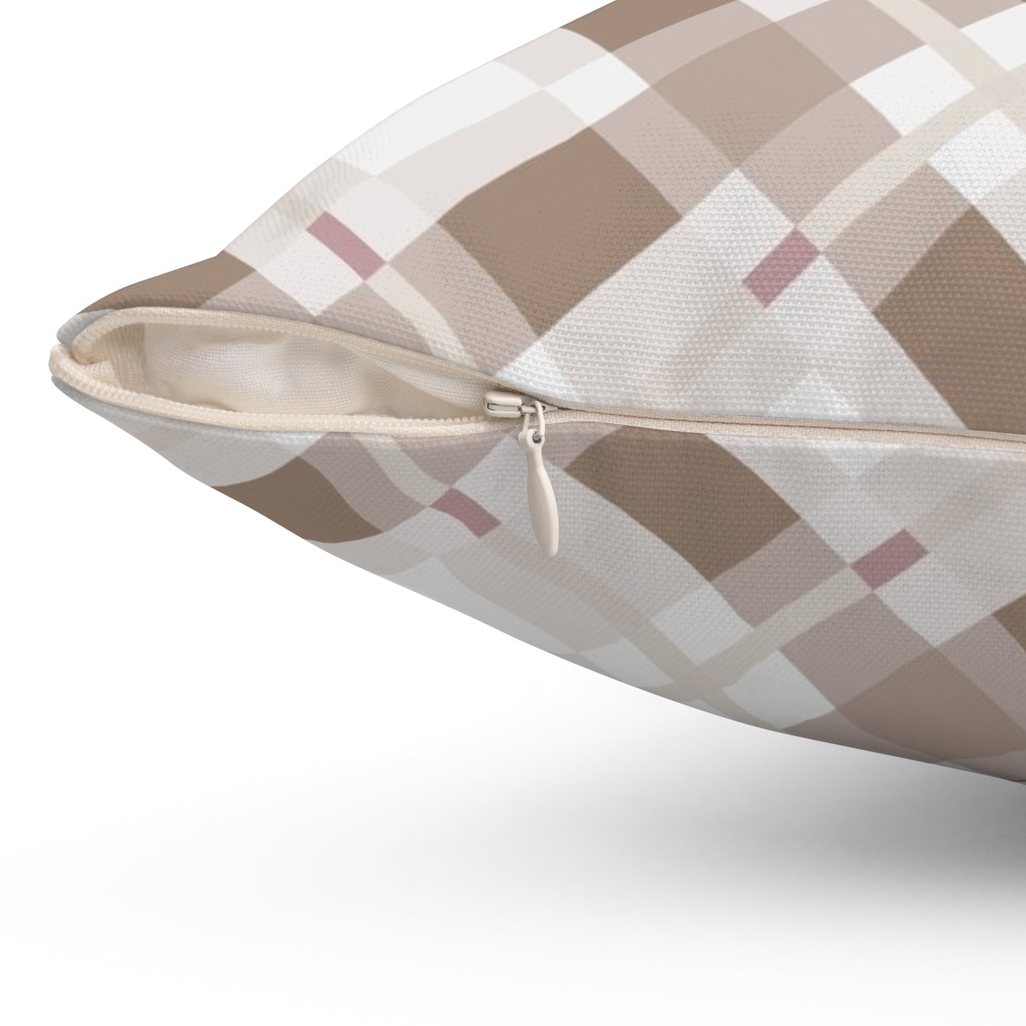 Neutral Beige Plaid Throw Pillow — Cozy Farmhouse Decorative Cushion