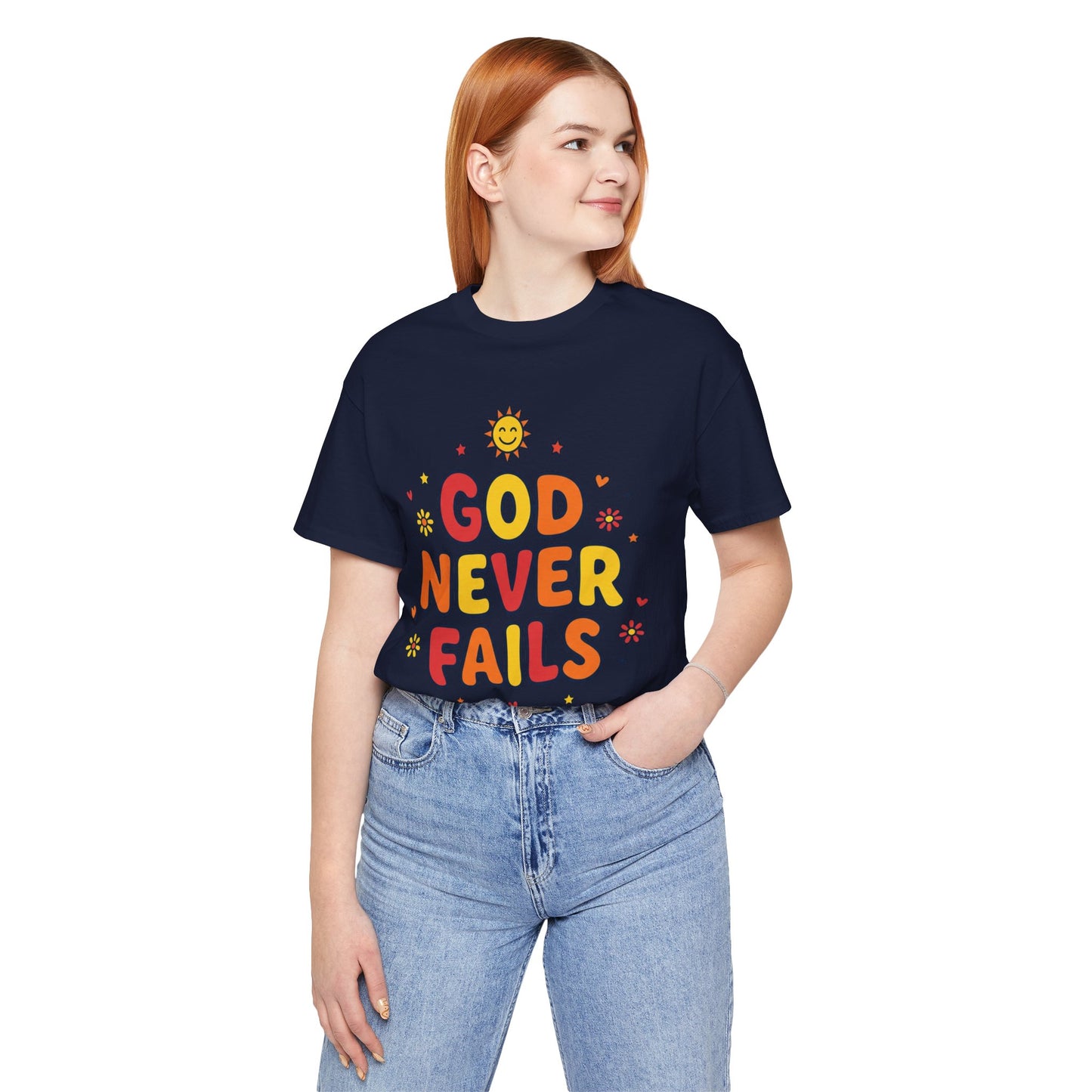 God Never Fails Tee | Christian encouragement, retro groovy pastel
