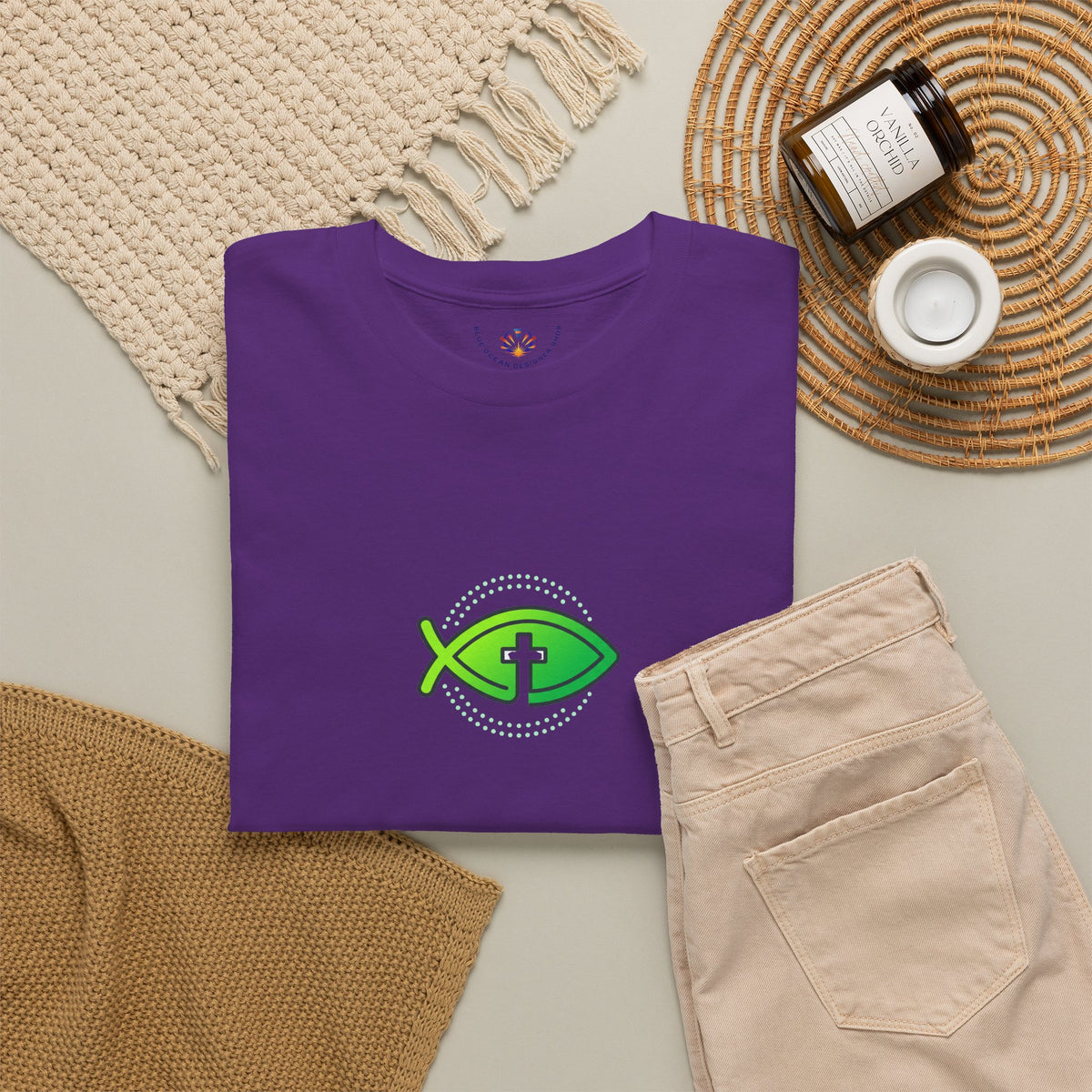 Christian Fish Logo Tee — Green Ichthys Symbol T-Shirt