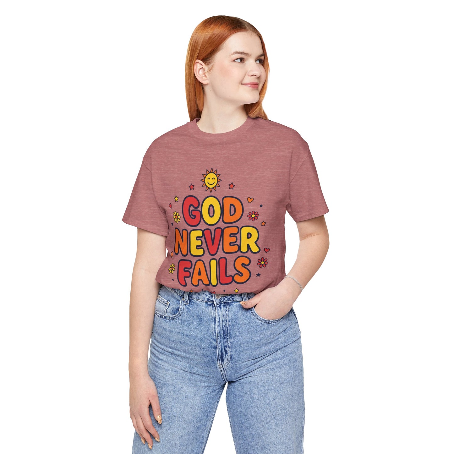 God Never Fails Tee | Christian encouragement, retro groovy pastel