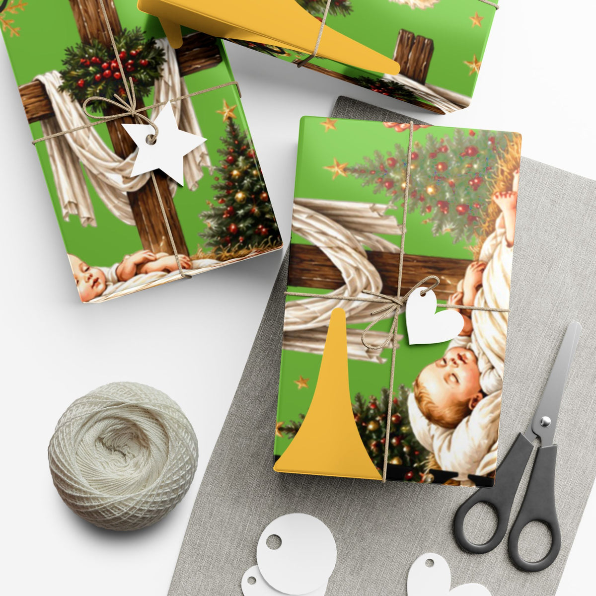 Copy of Gift Wrap Paper – Red & Gold Holiday Nativity Design