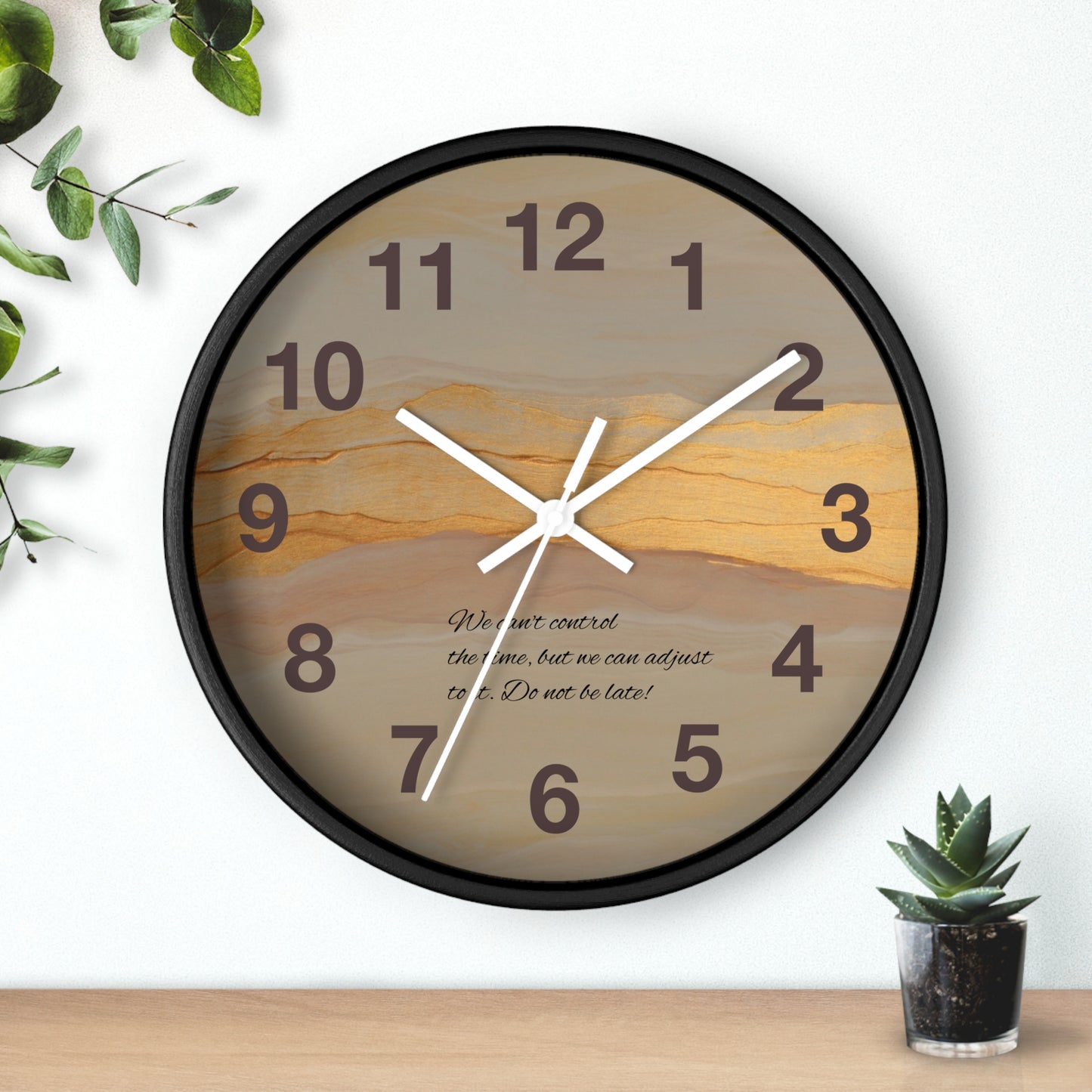 Marble Sunset Wall Clock — Decorative Timepiece with Inspiring Quote