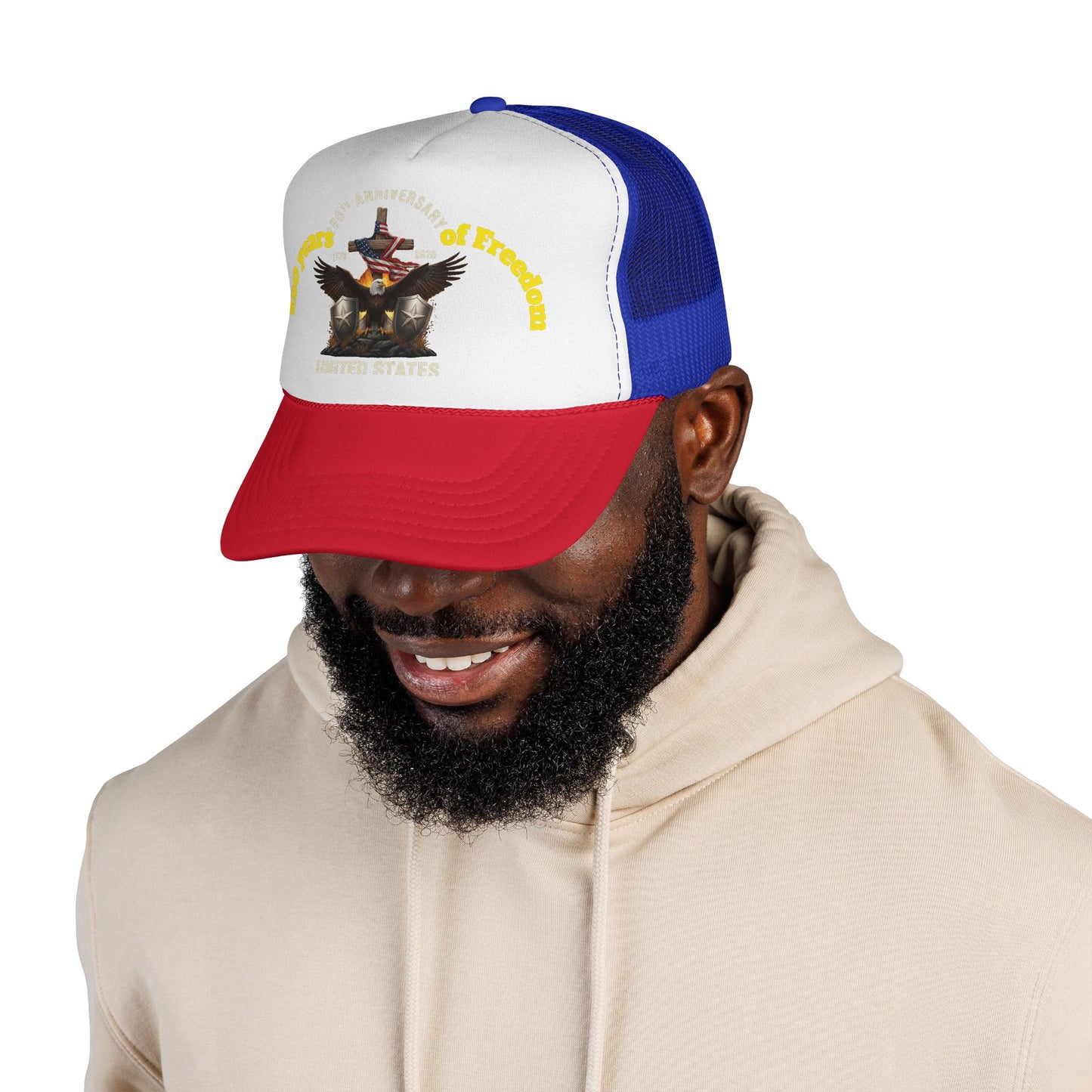 250 Years of Freedom Trucker Cap — Patriotic American Flag Mesh Hat