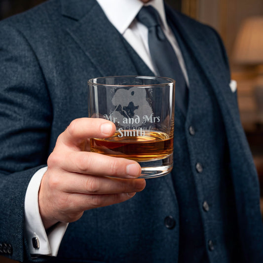 Engraved Whiskey Glass 10.5oz — Personalized "Mr and Mrs Smith" Anniversary Gift
