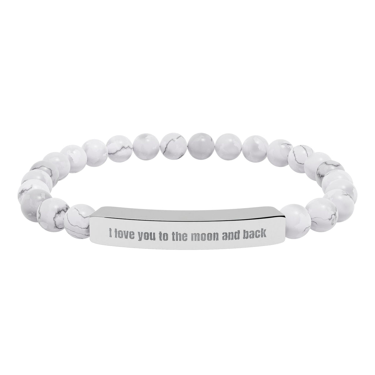 Engraved Natural Stone Stretch Bracelet — “I Love You to the Moon and Back”