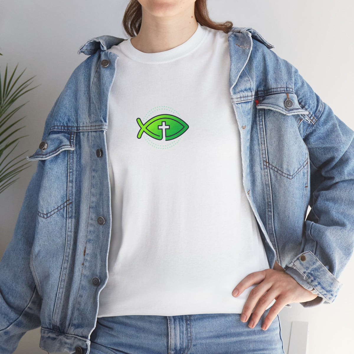 Christian Fish Logo Tee — Green Ichthys Symbol T-Shirt