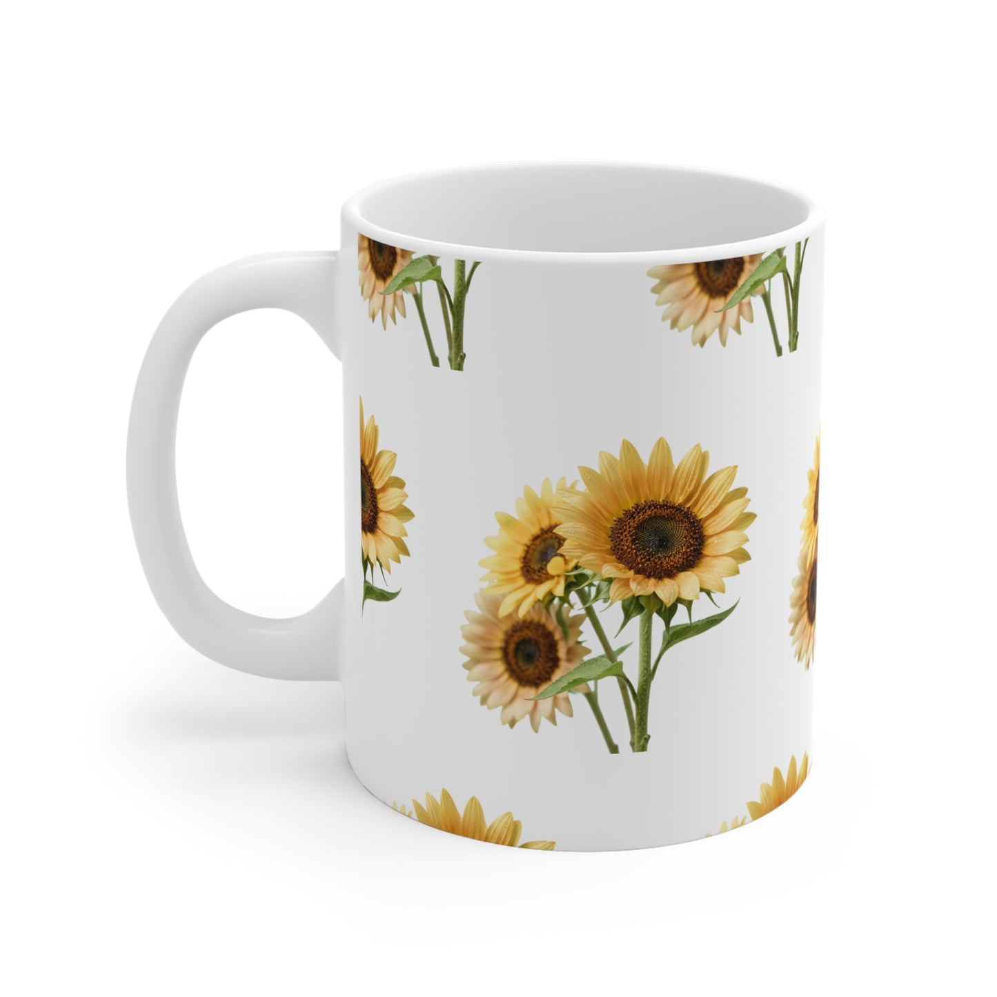 Sunflower Pattern Ceramic Mug — 11oz Floral Coffee Cup