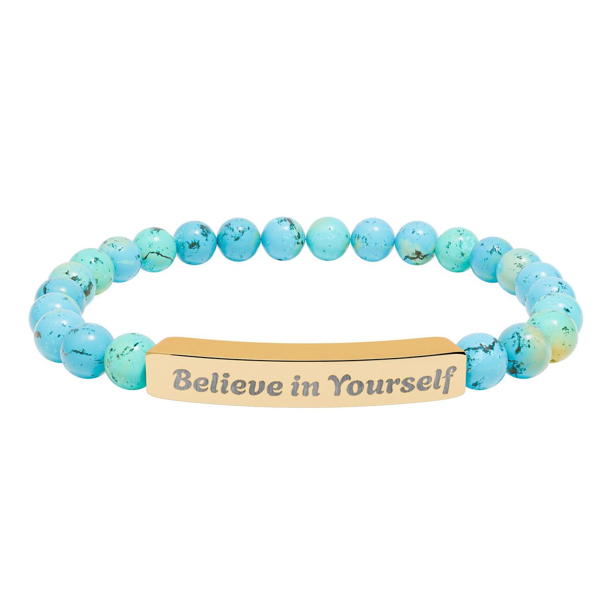 Engraved Natural Stone Stretch Bracelet — "Believe in Yourself"