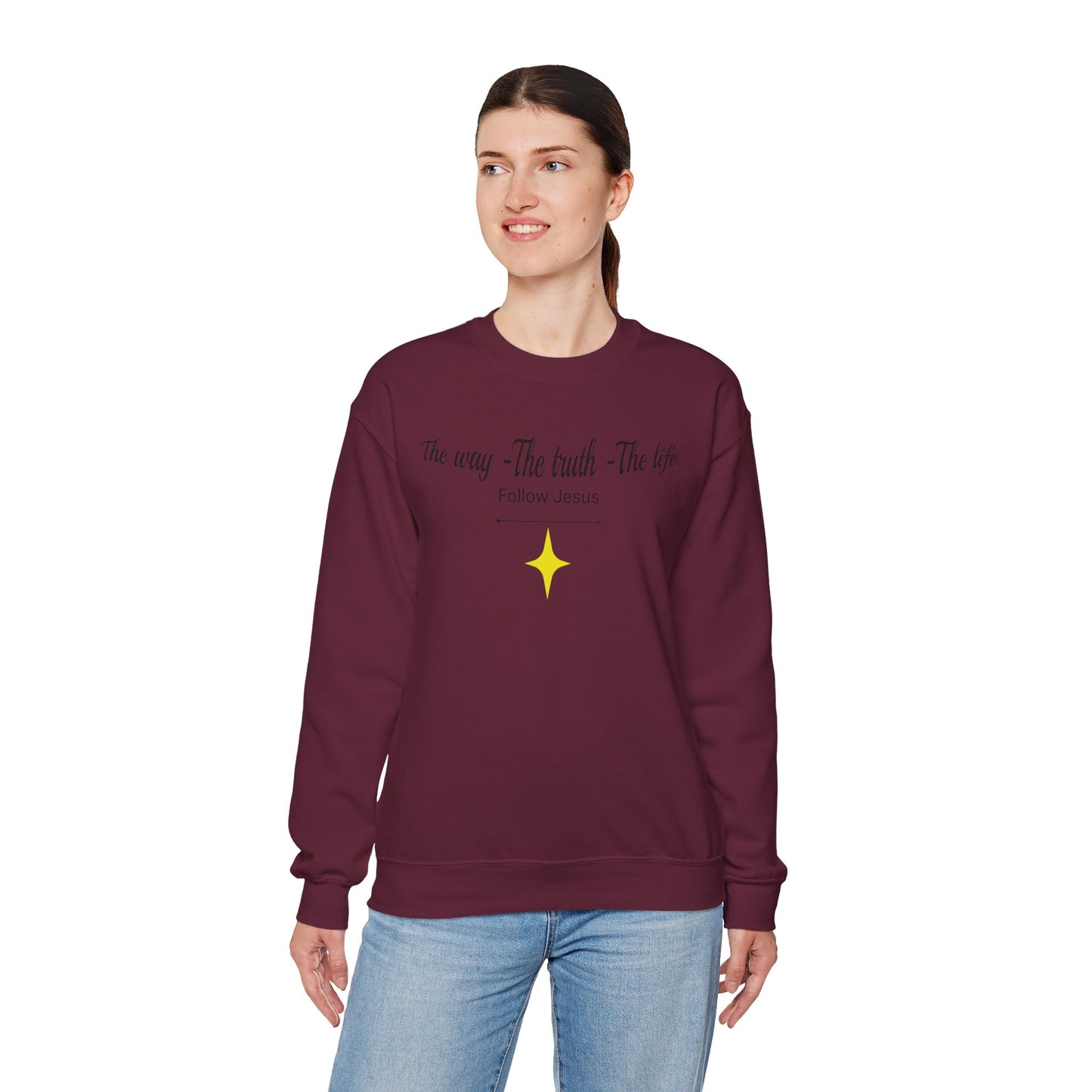 Christian Crewneck Sweatshirt - The Way, The Truth, The Life, Follow Jesus