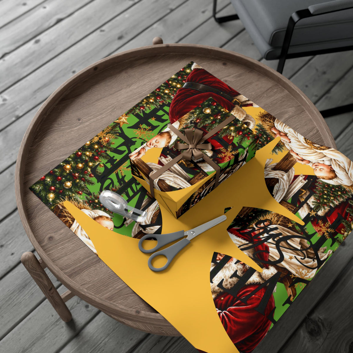 Copy of Gift Wrap Paper – Red & Gold Holiday Nativity Design