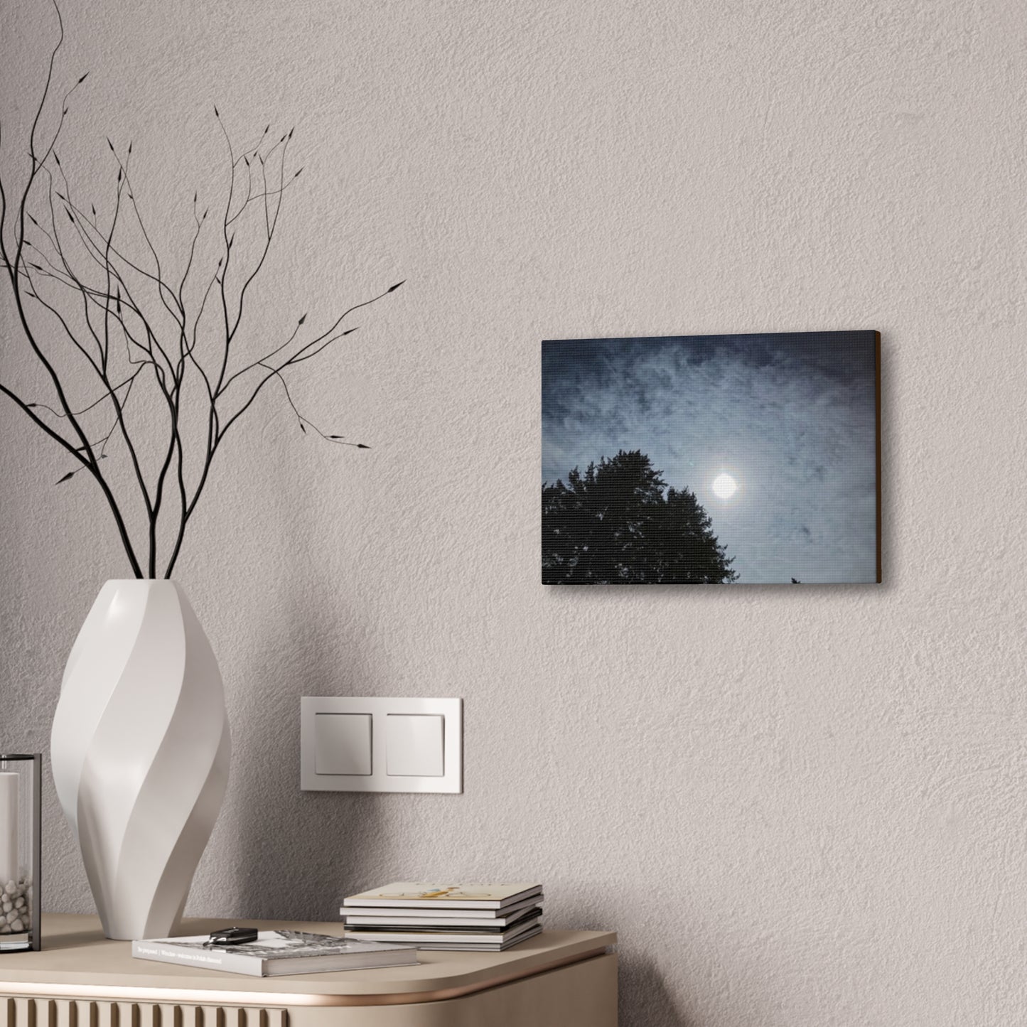 Ethereal Moon Over Trees Canvas Wall Art — Night Sky Photography