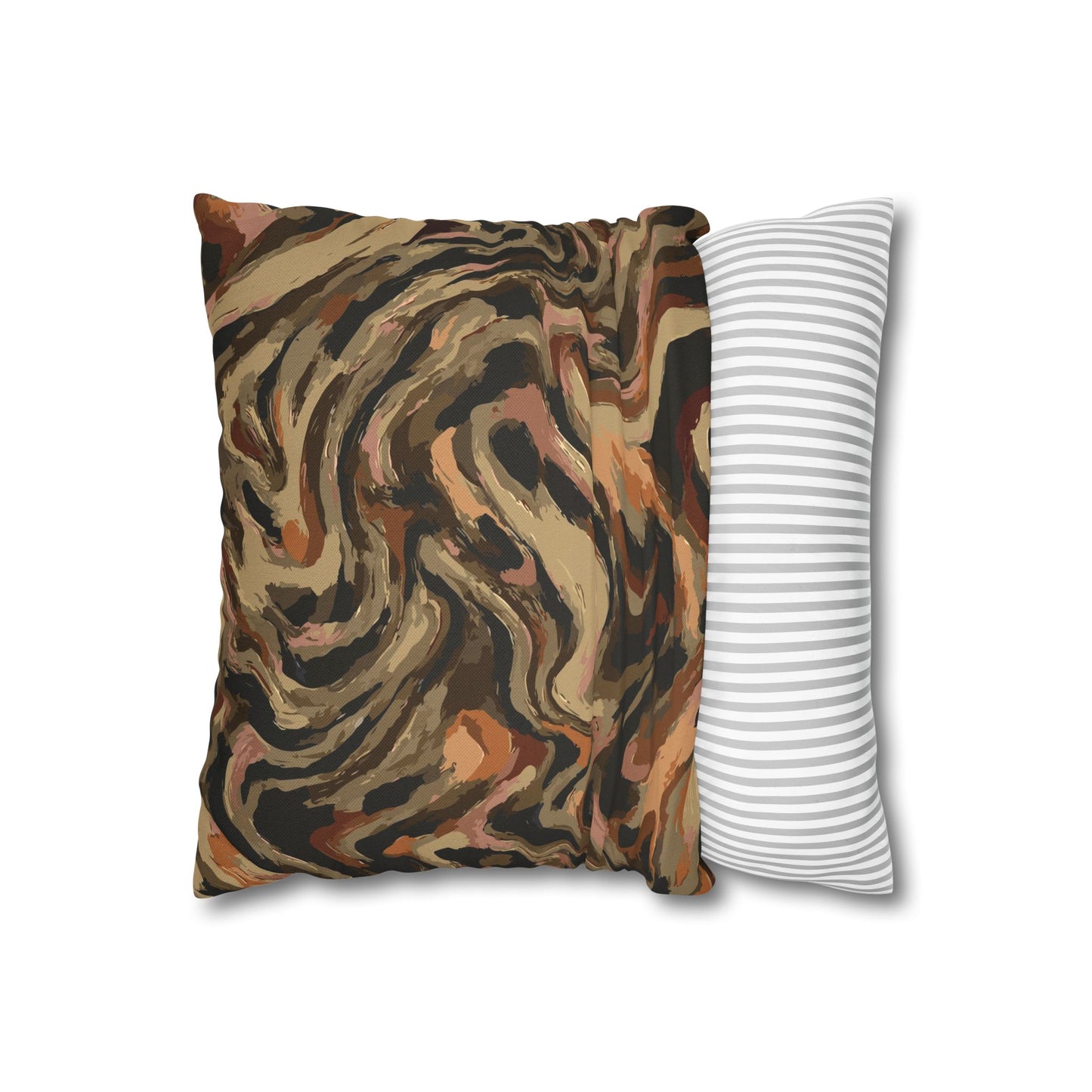 Abstract Earth-Tone Swirl Pillowcase — Spun Polyester Square Pillow