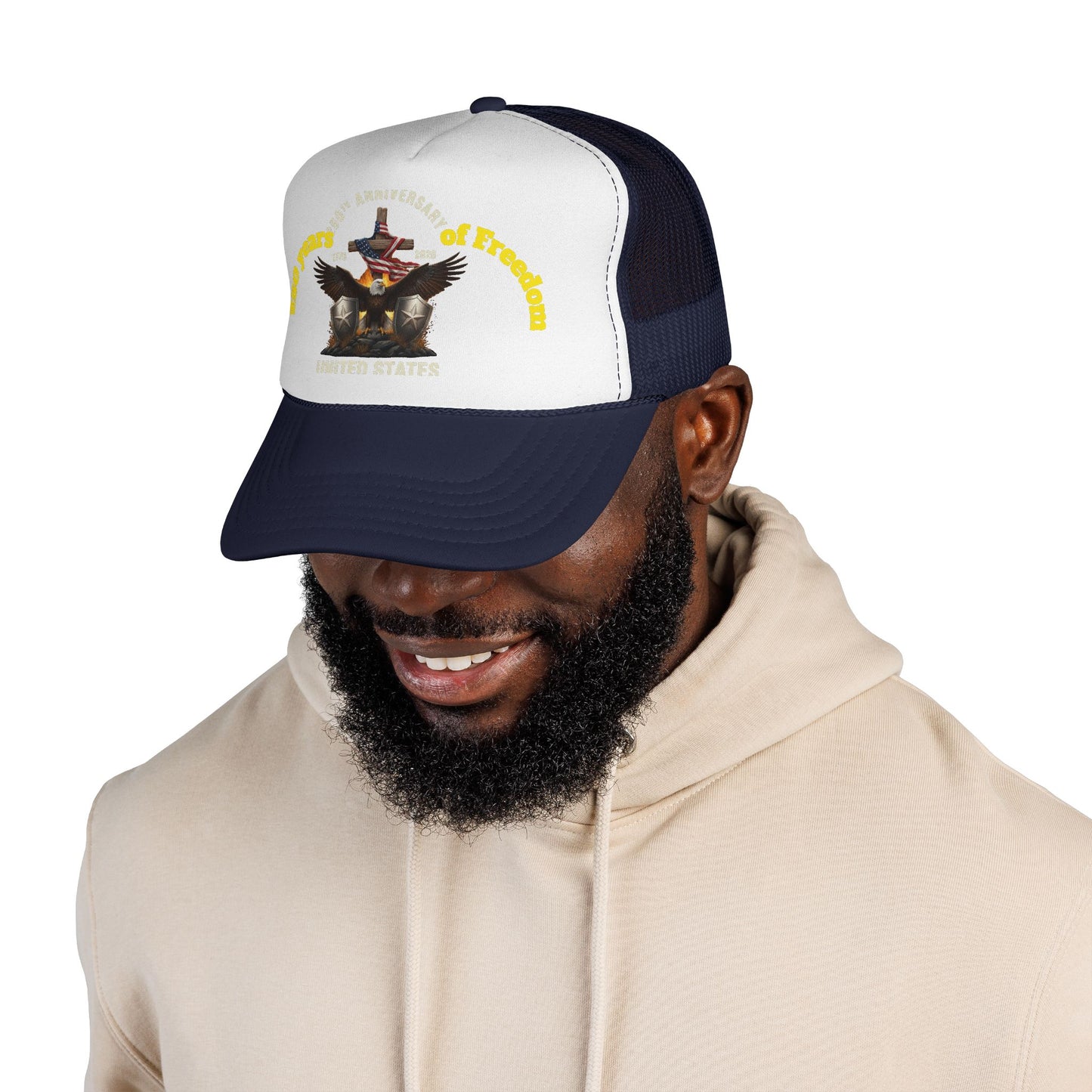 250 Years of Freedom Trucker Cap — Patriotic American Flag Mesh Hat