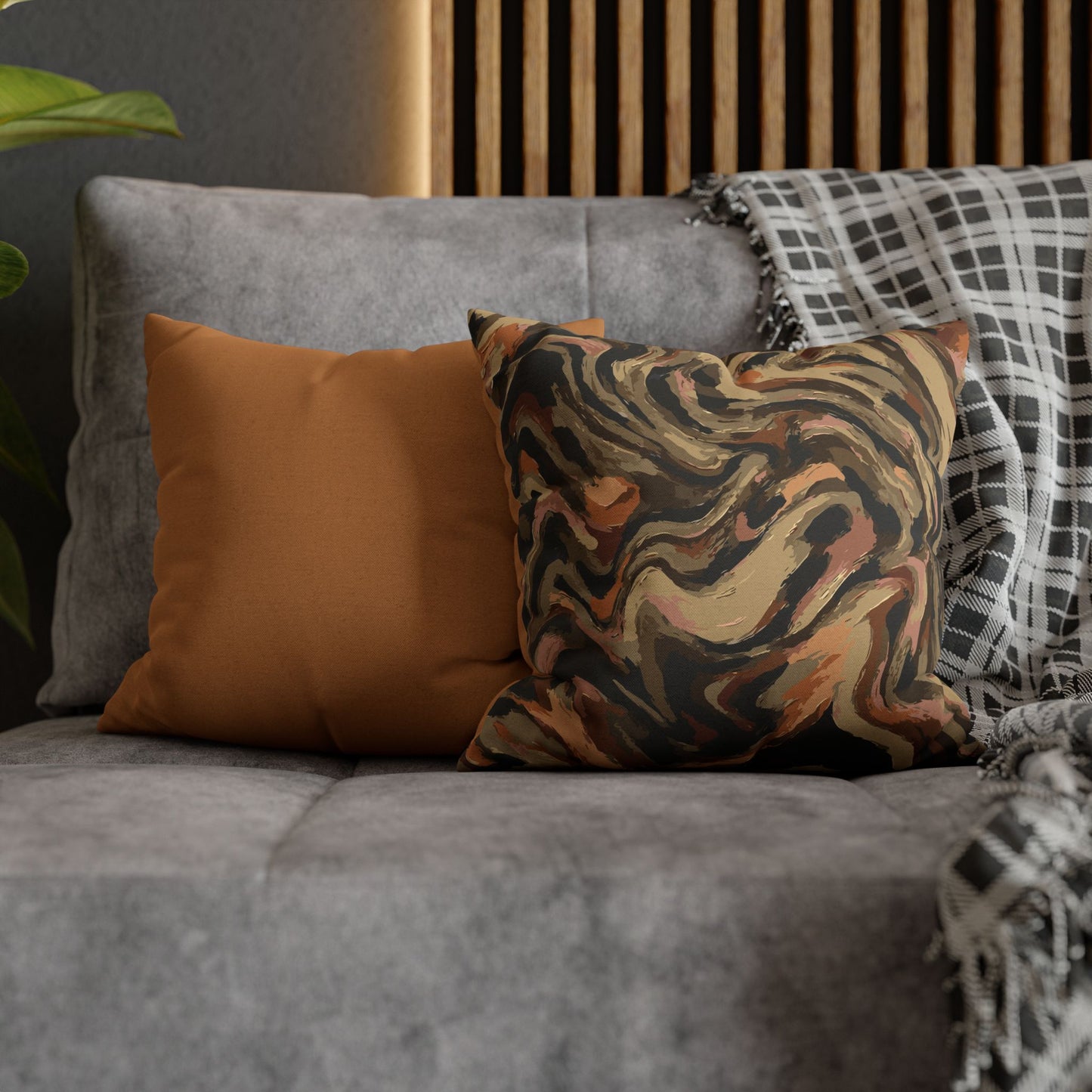 Abstract Earth-Tone Swirl Pillowcase — Spun Polyester Square Pillow