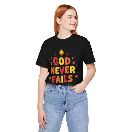 God Never Fails Tee | Christian encouragement, retro groovy pastel