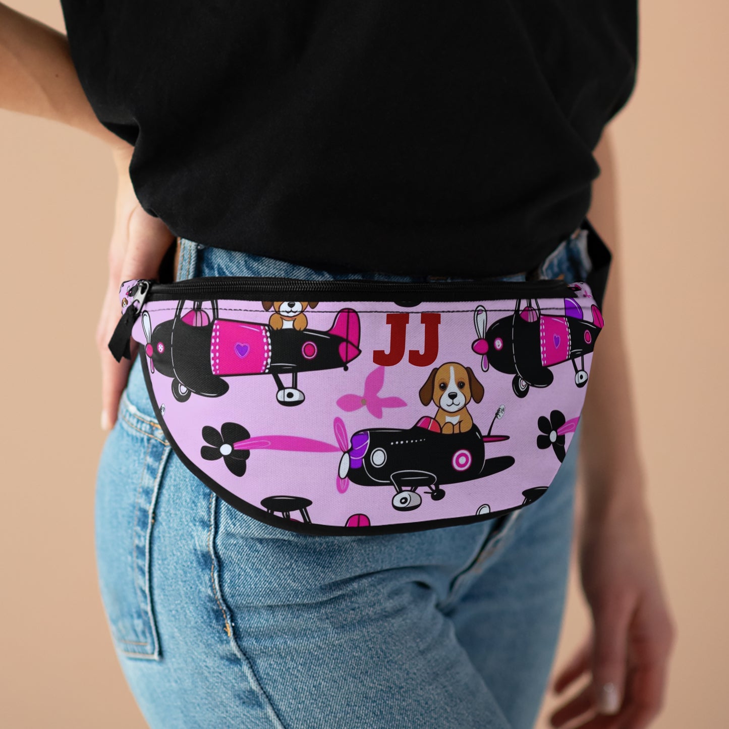 Pink Puppy Skateboard Fanny Pack — Cute Skate Dog Waist Bag