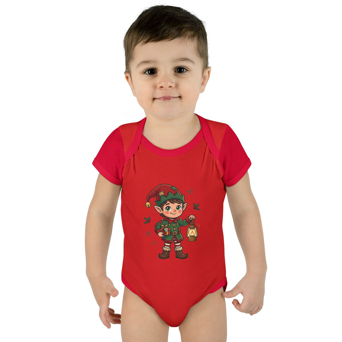 Christmas Elf Infant Bodysuit — Cute Holiday Baby Onesie with Lantern