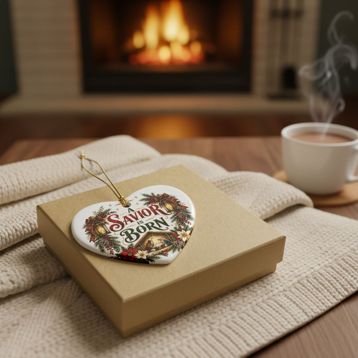 A Savior Is Born Christmas Heart Ornament