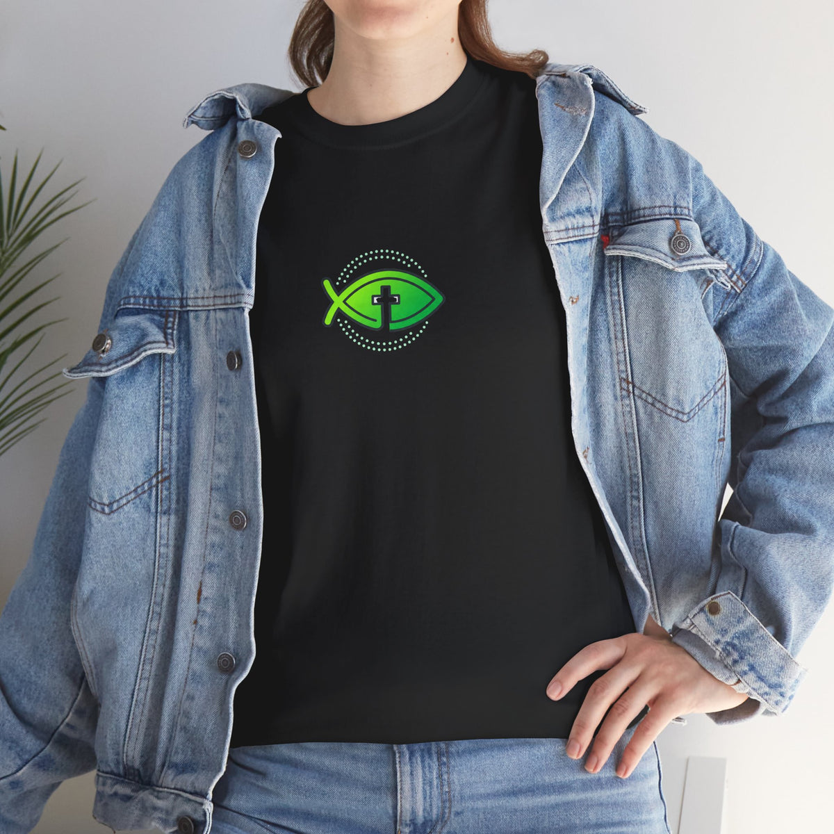 Christian Fish Logo Tee — Green Ichthys Symbol T-Shirt