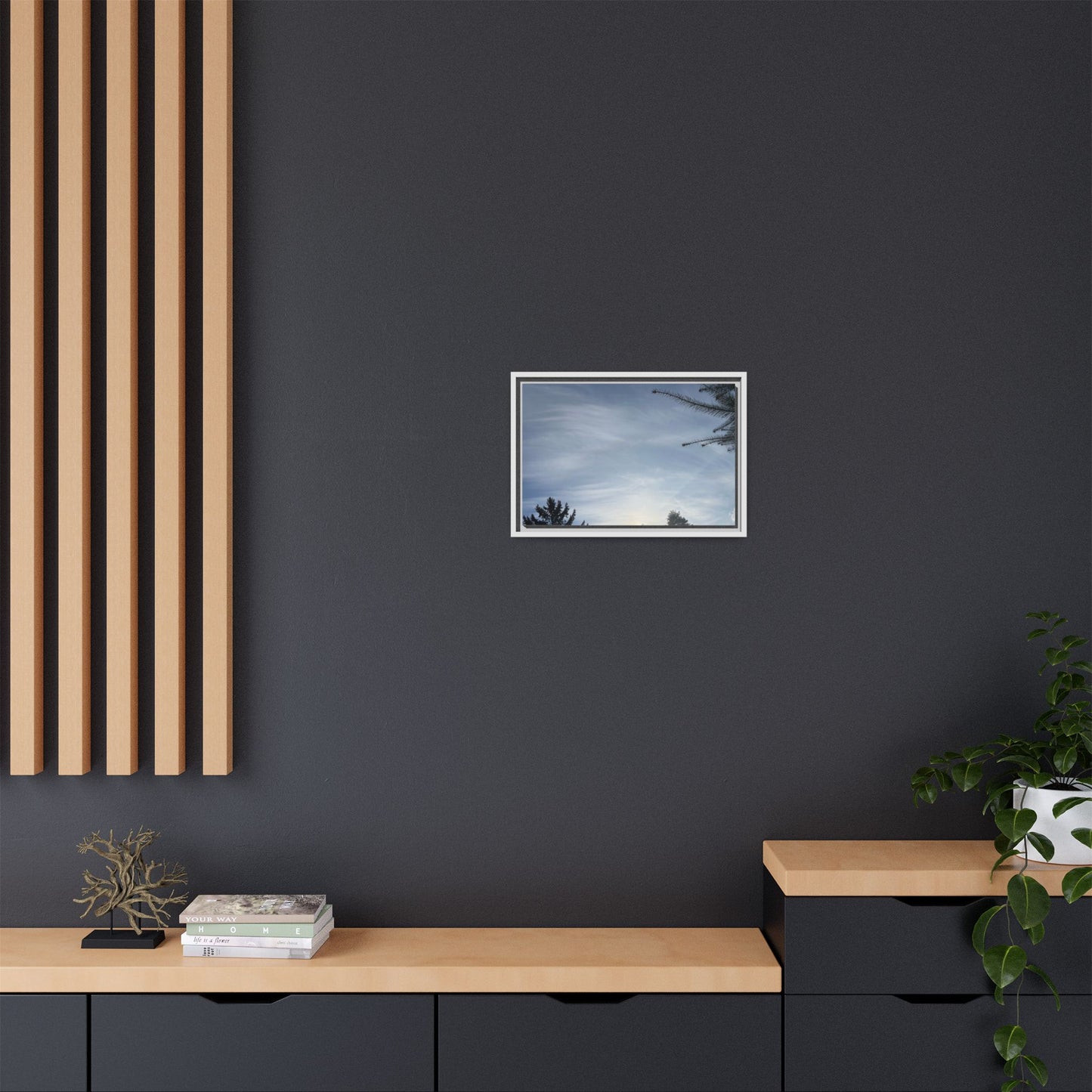 Framed Matte Canvas Wall Art — Winter Sky Tree Photograph