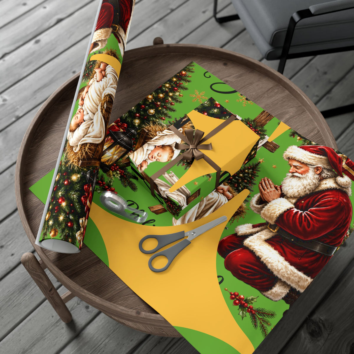 Copy of Gift Wrap Paper – Red & Gold Holiday Nativity Design