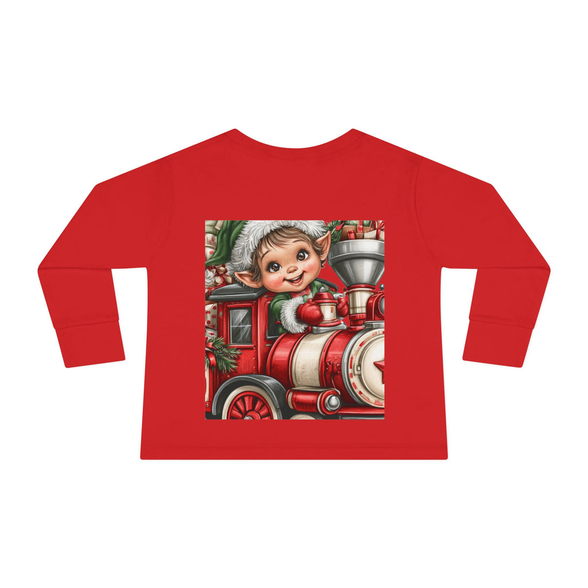 Toddler Tee — Cute Elf on Christmas Train Long Sleeve
