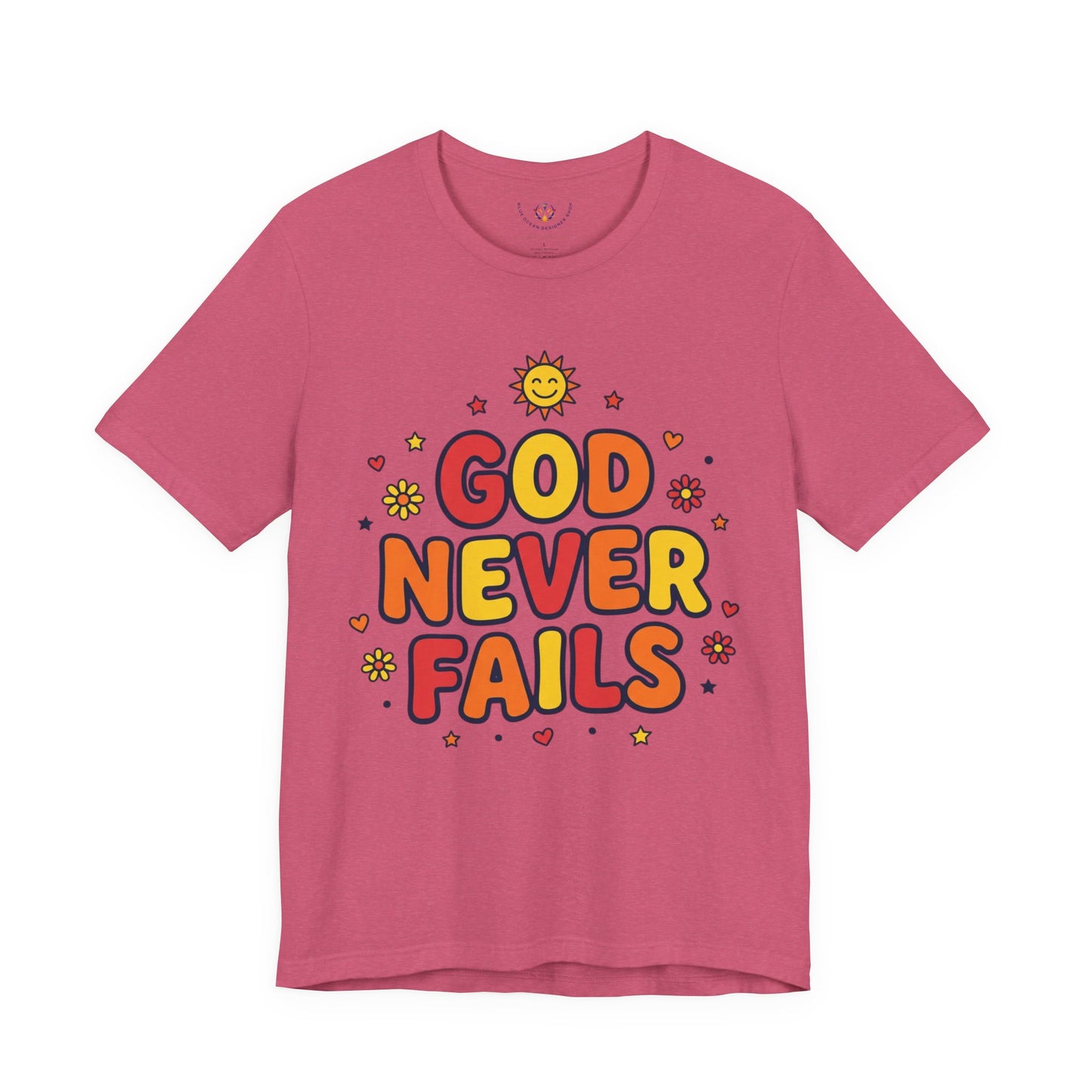 God Never Fails Tee | Christian encouragement, retro groovy pastel
