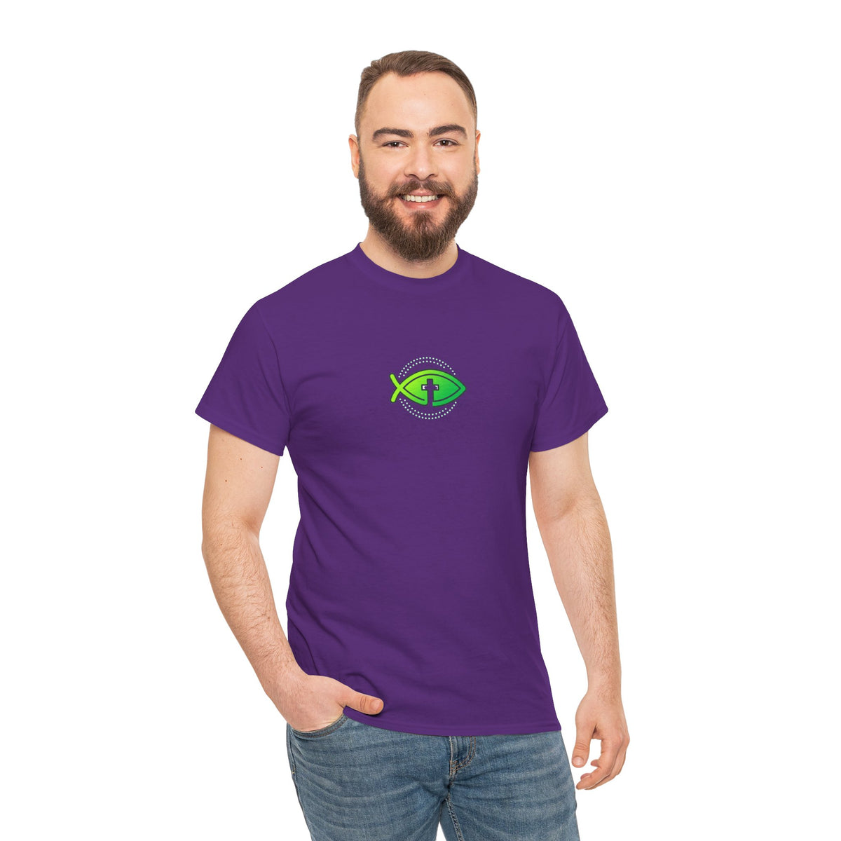 Christian Fish Logo Tee — Green Ichthys Symbol T-Shirt