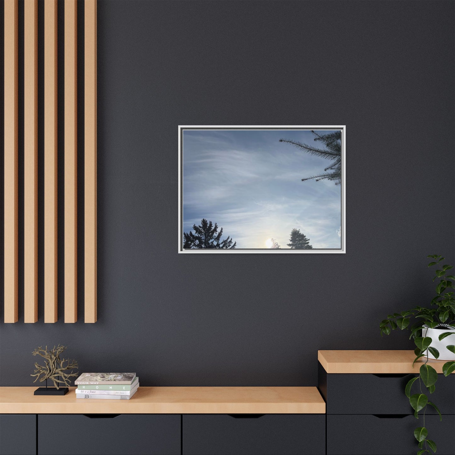Framed Matte Canvas Wall Art — Winter Sky Tree Photograph