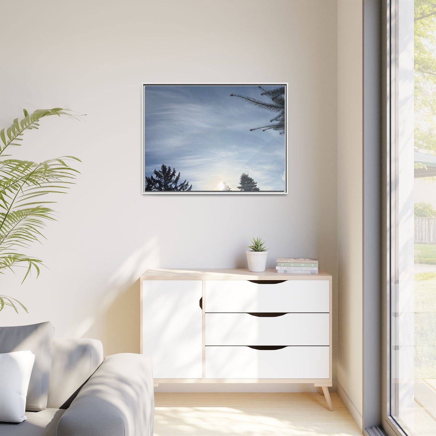 Framed Matte Canvas Wall Art — Winter Sky Tree Photograph