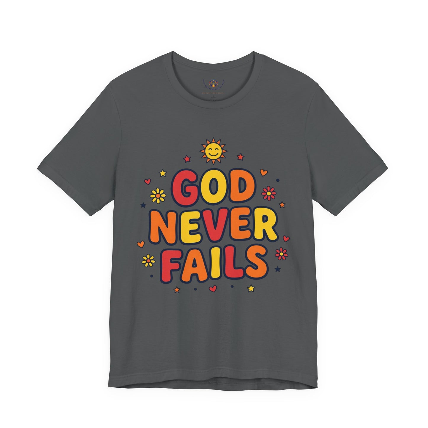 God Never Fails Tee | Christian encouragement, retro groovy pastel