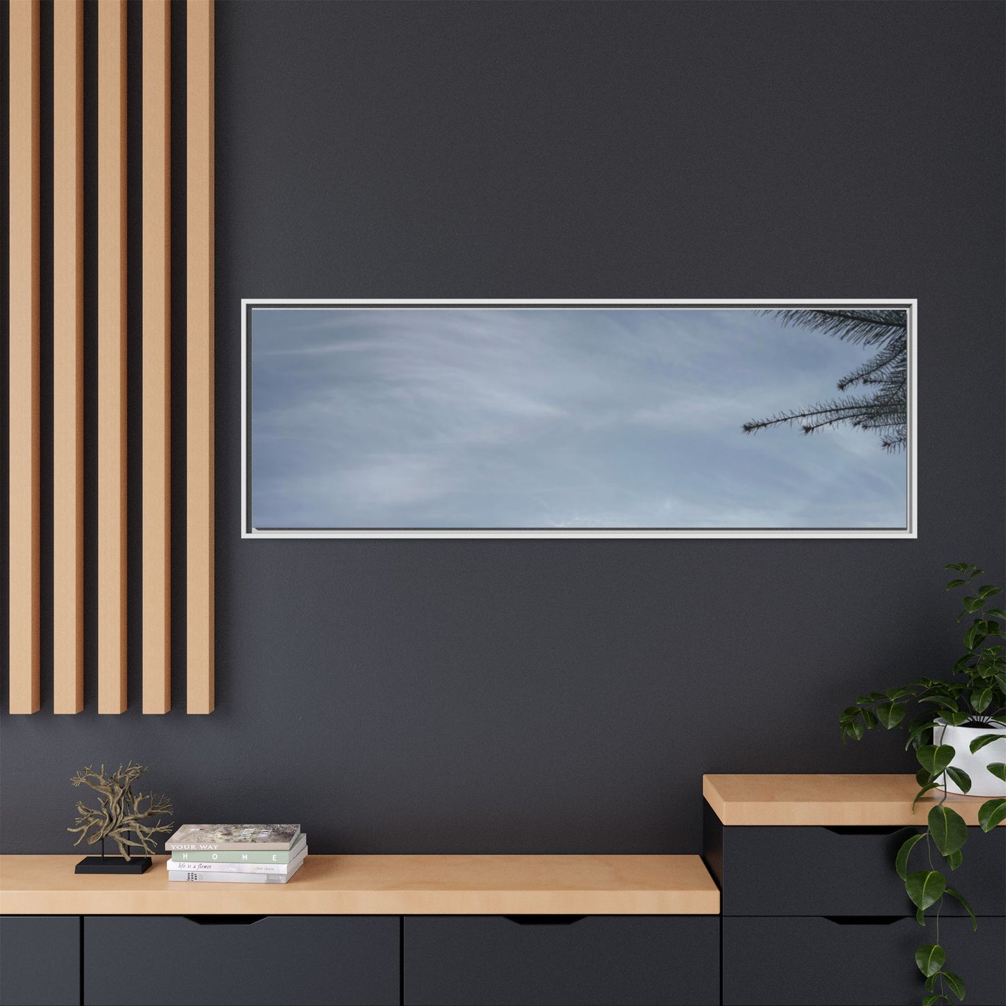 Framed Matte Canvas Wall Art — Winter Sky Tree Photograph