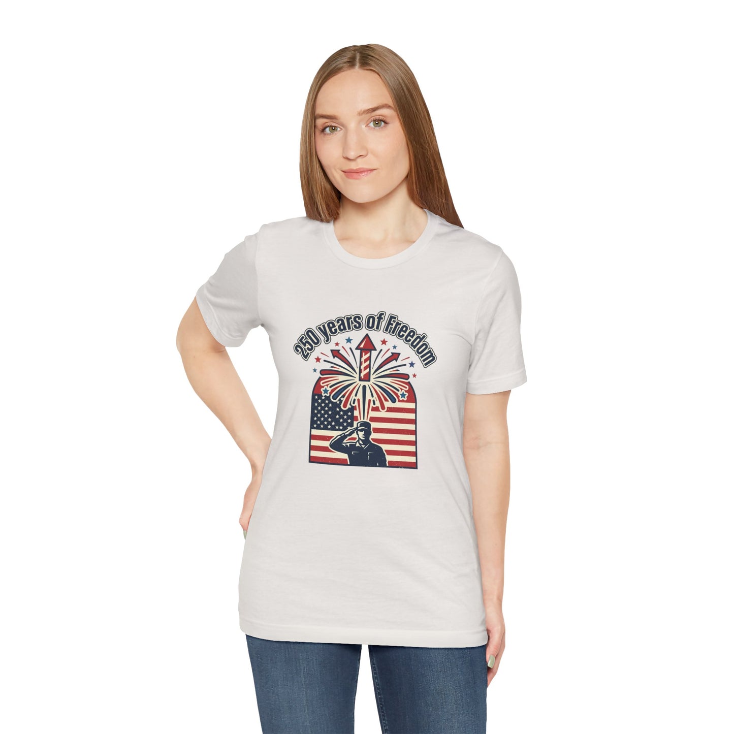 Patriotic 4th of July T-Shirt – "250 Years of Freedom" Fireworks & Salute Tee