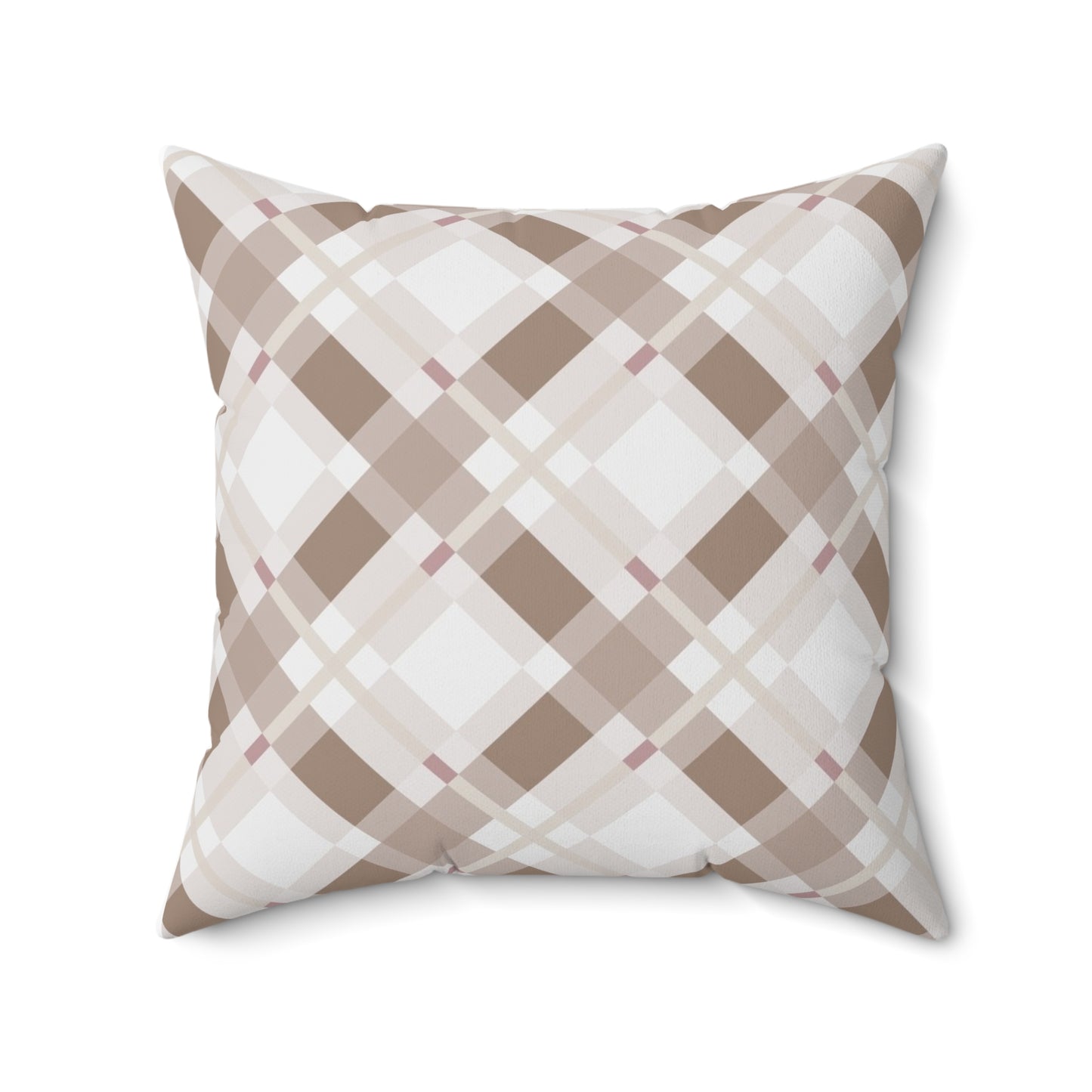 Neutral Beige Plaid Throw Pillow — Cozy Farmhouse Decorative Cushion
