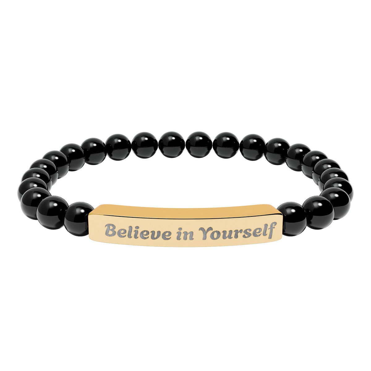 Engraved Natural Stone Stretch Bracelet — "Believe in Yourself"