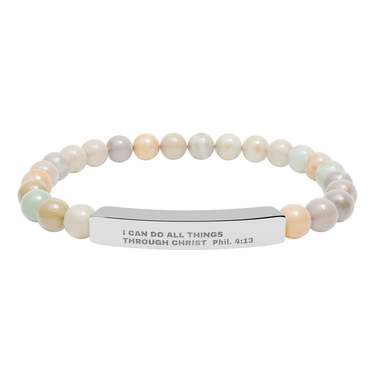 Engraved Natural Stone Stretch Bar Bracelet – Inspirational Scripture Beaded Bracelet