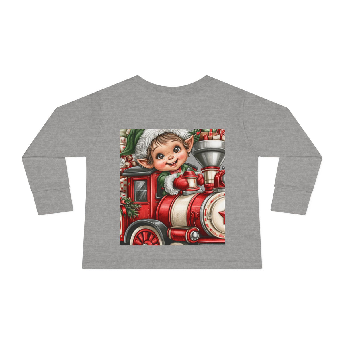 Toddler Tee — Cute Elf on Christmas Train Long Sleeve
