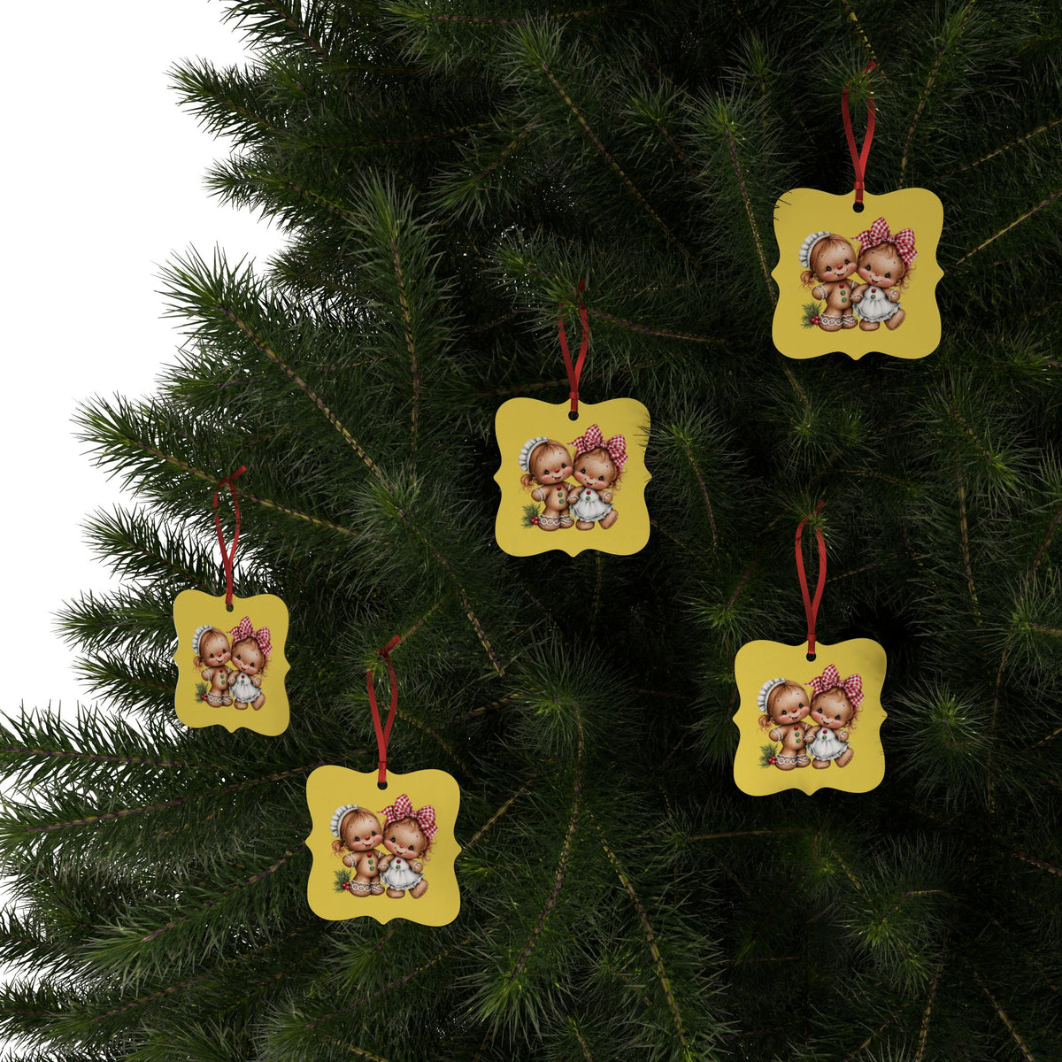 Gingerbread Kids Aluminum Ornament – Retro Christmas Tree Decoration (1/5/10/20 pcs)