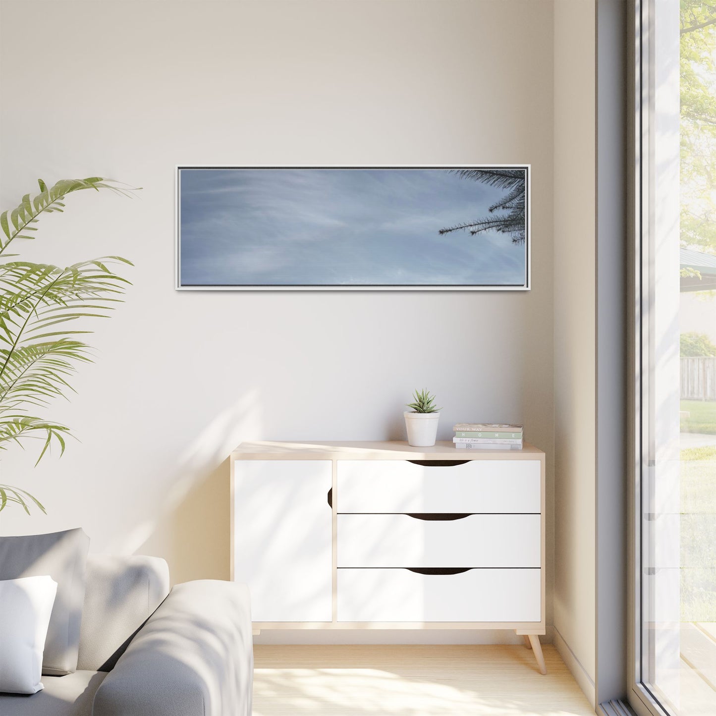 Framed Matte Canvas Wall Art — Winter Sky Tree Photograph
