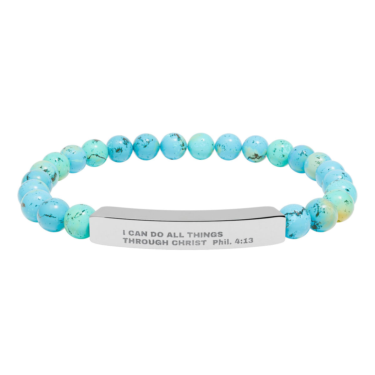 Engraved Natural Stone Stretch Bar Bracelet – Inspirational Scripture Beaded Bracelet