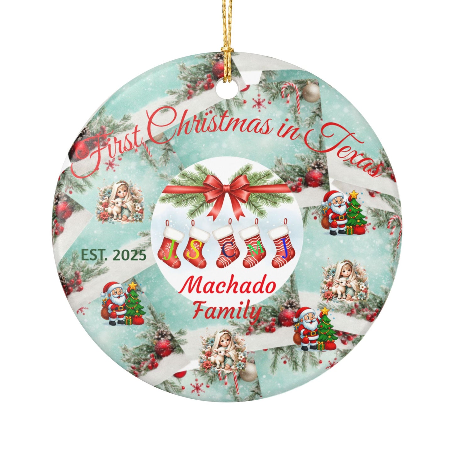 First Christmas in Texas Ceramic Ornament — Personalized Family Name & EST. 2026 Holiday Decoration
