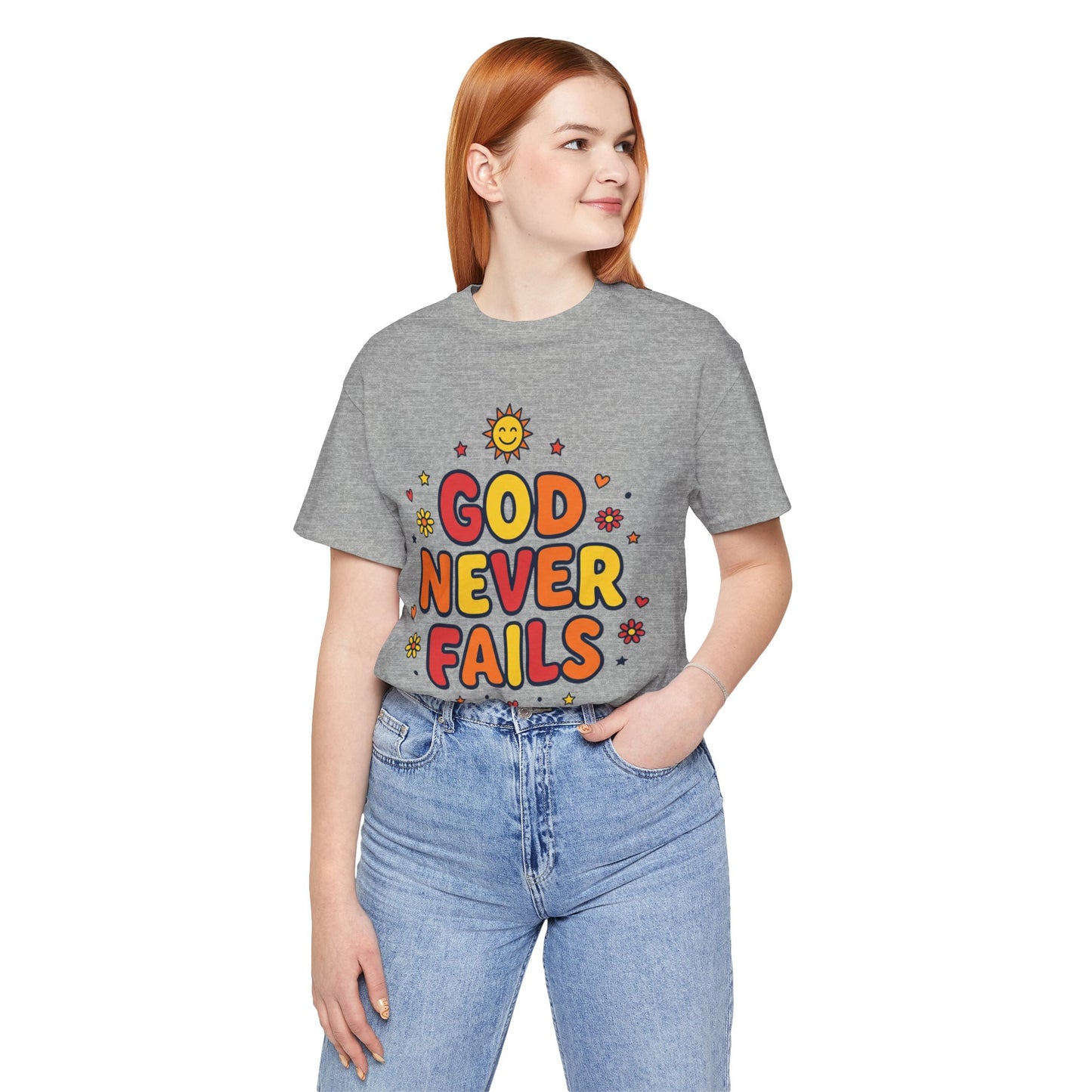 God Never Fails Tee | Christian encouragement, retro groovy pastel
