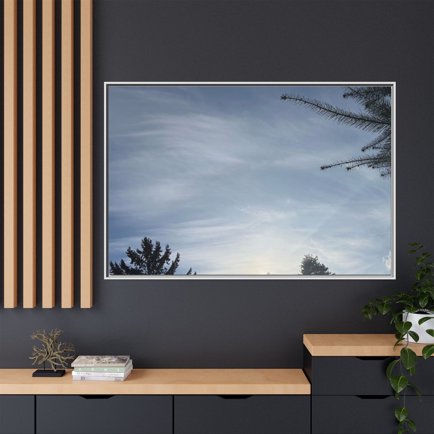 Framed Matte Canvas Wall Art — Winter Sky Tree Photograph