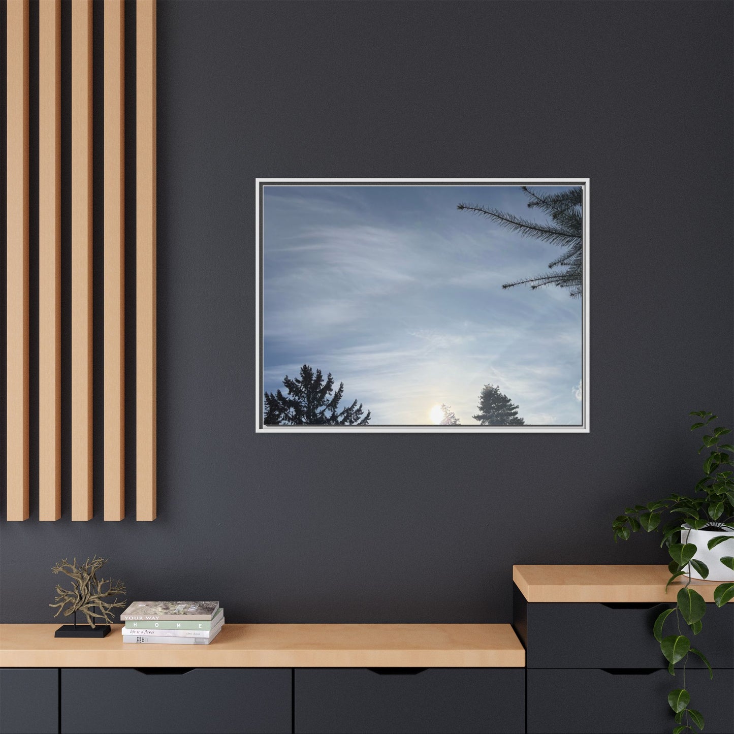 Framed Matte Canvas Wall Art — Winter Sky Tree Photograph