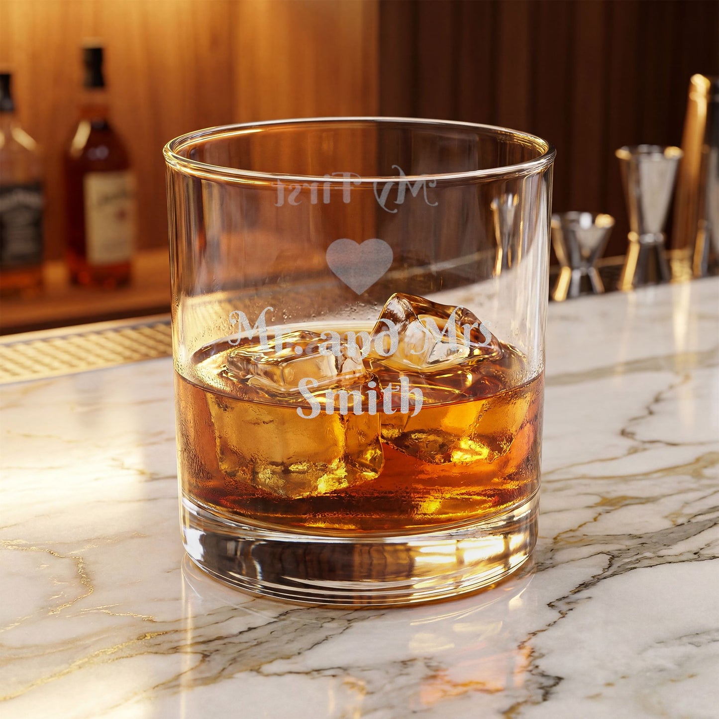 Engraved Whiskey Glass 10.5oz — Personalized "Mr and Mrs Smith" Anniversary Gift