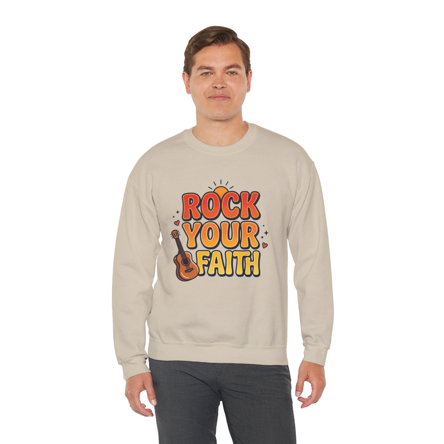 Unisex Rock Your Faith Sweatshirt | Christian Encouragement, Retro Groovy Pastel
